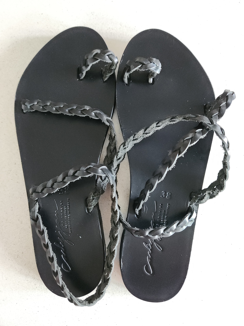 Carly Jean Los Angeles Black Braided Leather Strappy Sandals